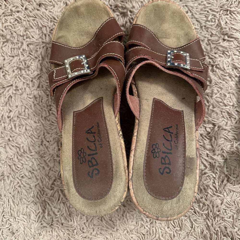 Super cute brown and tan wedge shoes